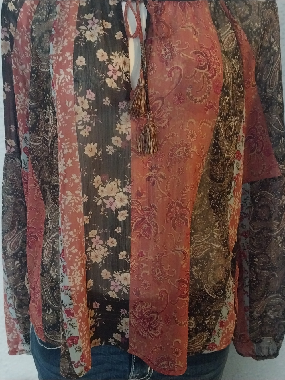 Black Tape_ Floral Orange and Brown Boho Women's Top
